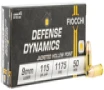 Fiocchi Defense Dynamics Brass 9mm 115 Grain 50-Rounds JHP 