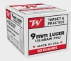 Winchester White Box 9mm Luger 115 Grain FMJ - 50 Rounds  Box  W9MM50 FREE SHIPPING OVER  249