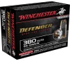 WINCHESTER Defender 380ACP 95Gr Bonded Jacketed Hollow Point Brass Ammunition   20 Rounds