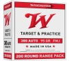 WINCHESTER USA 380 ACP 95gr Full Metal Jacket Brass Ammunition   200 Rounds