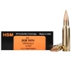 HSM Trophy Gold 308 Winchester Ammo 185 Grain Berger Hunting VLD  Very Low Drag  Jacketed Hollow Point Box of 20