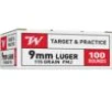 Winchester Target Handgun Ammunition 9mm Luger 115 gr  FMJ 1190 fps 100 ct