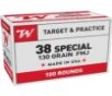Winchester Target Handgun Ammunition  38 Spl 130 gr  FMJ-FP 800 fps 100 ct