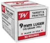 Winchester Ammo   Win W9mm50 9mm 115 Fmj 50 20 - FAST FLAT RATE SHIPPING 