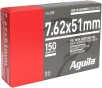 Aguila Ammunition 7 62 308 150 Grain Full Metal Jacket Boat Tail Brass Case Rifle Ammo 20 Rounds 1E762110