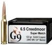 G9 Defense 6 5 Creedmoor 120 Grain Super Match Brass Cased Rifle Ammo 20 Rounds SM-65CM-120A