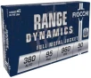 Fiocchi Range Dynamics  380 ACP 95 Grain FMJ Brass Case Pistol Ammo 50 Rounds 380AP