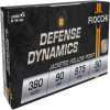 Fiocchi Defense Dynamics 380 ACP 90 Grain JHP Brass Cased Pistol Ammo 50 Rounds 380APHP
