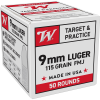 Winchester 9 mm Luger 115 grain Full Metal Jacket Centerfire Pistol Ammo 100 Rounds USA9MMVPY