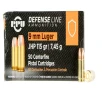 PPU Defense 9mm Luger 115 Grain Jacketed Hollow Point Brass Cased Pistol Ammo 50 Rounds PPD91