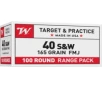 Winchester USA Handgun  40 S W 165 grain Full Metal Jacket Brass Centerfire Pistol Ammo 800 Round