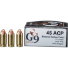 G9 Defense  45 ACP 117 Grain External Hollow Point Brass Cased Pistol Ammo 20 Rounds E-45ACP-117A