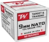 Winchester USA 9mm NATO 124 Grain Full Metal Jacket FMJ Brass Cased Pistol Ammo 50 Rounds W9NATO50