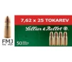 Sellier   Bellot 7 62x25 Tokarev 85 Grain Full Metal Jacket Brass Cased Pistol Ammo 50 Rounds SB762TOK