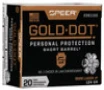 Speer 9mm  P Ammunition Short Barrel Gold Dot 23611GD 124 Grain Gold Dot Hollow Point 20 Rounds