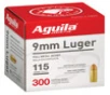 Aguila 9mm Ammunition 1E097700 115 Grain Full Metal Jacket Bulk Pack 300 Rounds
