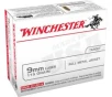 Winchester USA 9mm Ammo 115gr FMJ 100rds - USA9MMVP