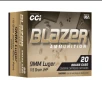CCI Blazer 9mm Luger 115gr JHP Ammo  20 rds - 5239A