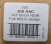American Quality Ammunition 300 Blackout 147 grain FMJ  250 Rounds loose box 