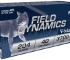 Fiocchi Field Dynamics  204 Ruger 40 grain V-MAX Polymer Tip 3700 FPS  50 rd box 