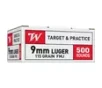 Winchester USA Target   Practice 9mm Handgun Ammunition 500 Round Box