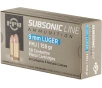 PPU SUBSONIC 9MM LUGER 158GR-FMJ 50RD 20BX CS 950 FPS