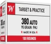 Winchester USA Pistol Ammo 380 ACP 95 gr  FMJ 100 rd 