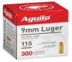 Aguila Pistol Ammo 9mm Luger Full Metal Jacket 115 Grain 300 Rounds