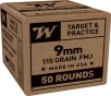 Winchester Target Pistol Ammo 9mm 115 gr  FMJ 50 rd