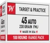 Winchester Usa 45 Acp 230gr - Fmj-rn 100rd Value Pack 5bx cs