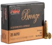 PMC 25A Bronze 25ACP 50gr Full Metal Jacket 50 Per Box 20 Case