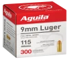 Aguila 1E097700 Target   Range Handgun 9mm Luger 115gr Full Metal Jacket 300 Per Box 4 Case