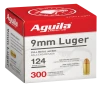 Aguila 1E092108 9mm Luger 124gr Full Metal Jacket 300 Per Box 4 Case