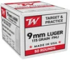 Winchester Target  amp  Practice 9MM Luger 115 Grain Full Metal Jacket 50 Rnd