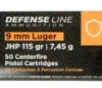PPU PPD91 Defense  9mm Luger 115 gr Jacketed Hollow Point  JHP  50 Bx  20 Cs