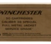 Winchester Ammo SG38W Service Grade  38 Special 130 gr Full Metal Jacket Flat Nose  FMJFN  50 Bx 10 Cs