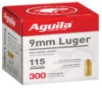 Aguila 1E097700 9mm Luger  115 gr Full Metal Jacket  FMJ  300 Bx