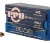 PPU PPH25 Handgun  25 ACP 50 gr Full Metal Jacket  FMJ  50 Bx  20 Cs