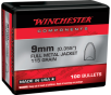 WINCHESTER AMMO Components 9mm FMJ Concave 115 Grain 100 Handgun Bullets (WB9MC115X)