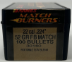 Barnes 22 Cal (.224 Dia) Reloading Bullets Match Burner B30160 52 Grain Flat Base Hollow Point 100 Pieces
