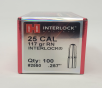 Hornady 25 Cal (.257 Dia) Reloading Bullets H2550 117 Grain Interlock RN Soft Point 100 Pieces