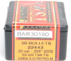Barnes .224 Diameter 53 Grain Solid Hollow Point TSX 50 Count Bullets