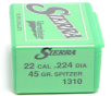 Sierra .224 Diameter 45 Grain Boat Tail Spire Point Varminter 100 Count Bullets