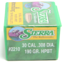 Sierra .308 Diameter 190 Grain Boat Tail Hollow Point MatchKing Bullets
